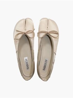 Satin Champagne Tabi Ballet Flats with Bow - NWT